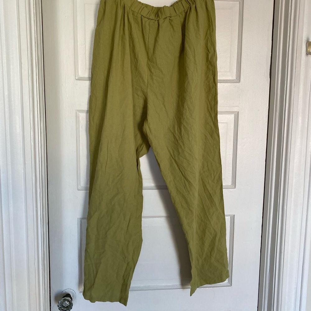SHEIN SOLID ELASTIC WAIST PANTS CURVE 2XL GREEN